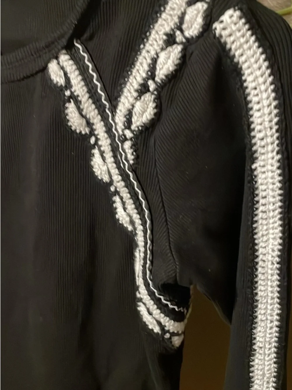 NWT Free People Lost Love Black Long-Sleeve Crewneck Top with White Trim